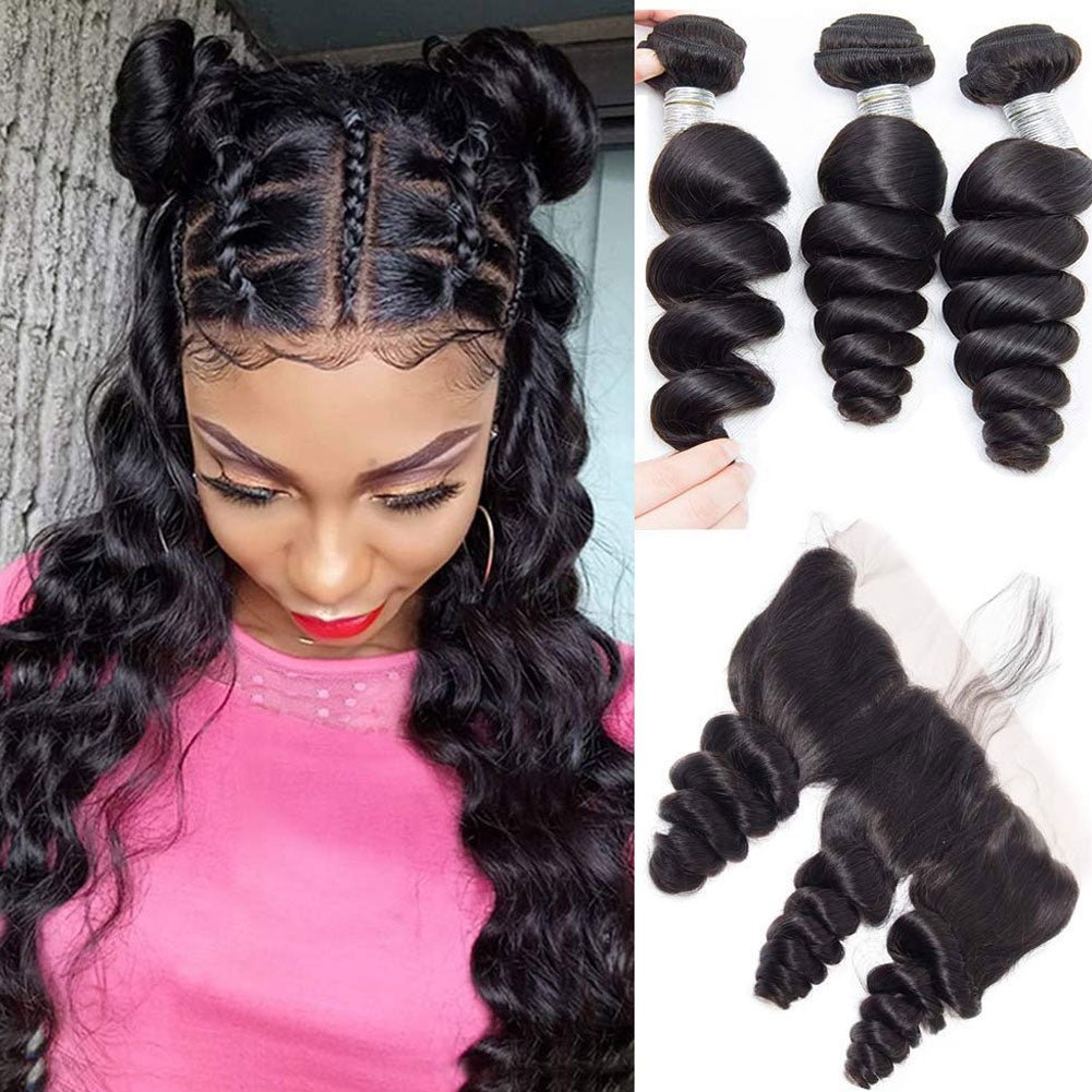 3 Bundles Indian Virgin Hair Loose Wave Bundles With 13*4 Lace Frontal - Perismoda Hair